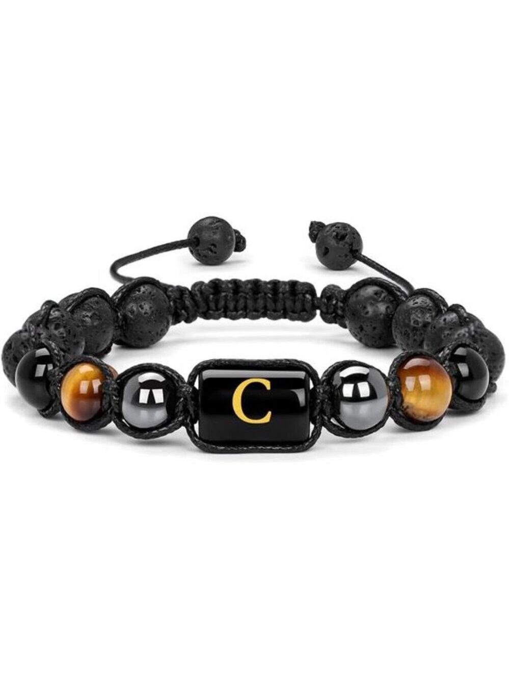 mens tiger eye obsidian lava rock beaded bracelet stress relief adjustable yoga